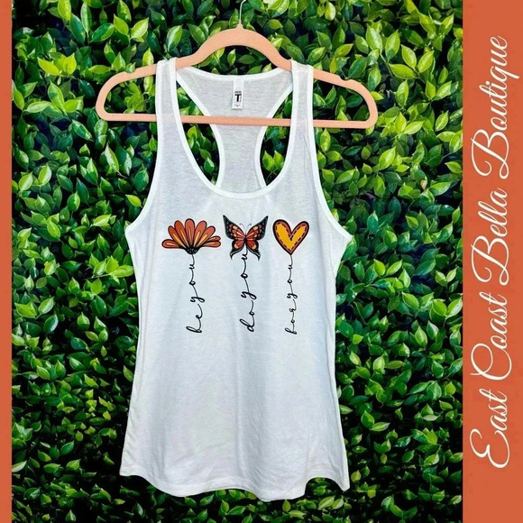 BE YOU Women’s Graphic Tank Top Butterfly Heart Boho Design Racer Back - Picture 2 of 6
